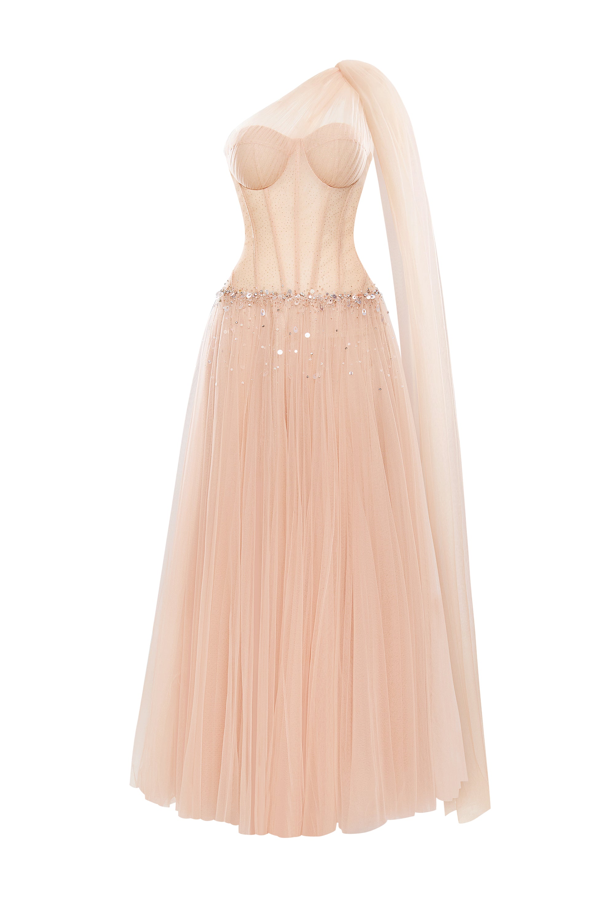 one shoulder tulle maxi dress Marchesa Illusion One-Shoulder Tulle Maxi Dress | Made-To-Order