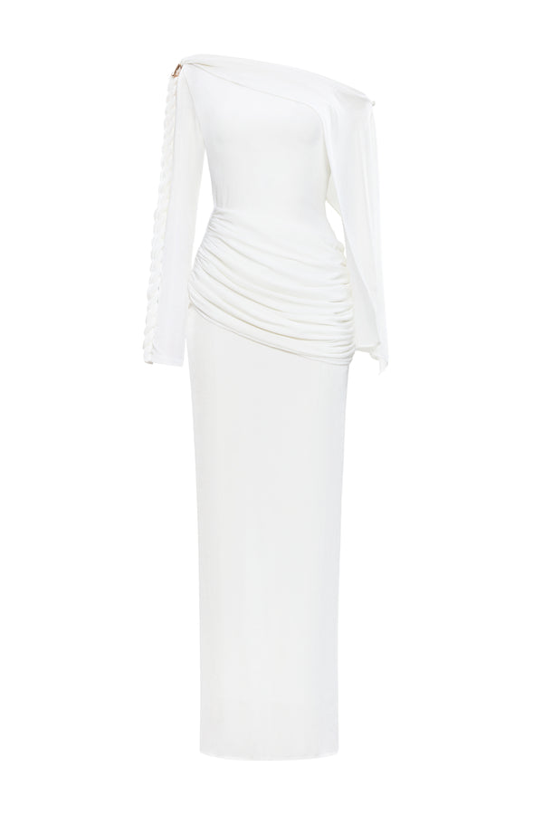 Éloress Sheath Asymmetric Sleeved Spandex Maxi Dress