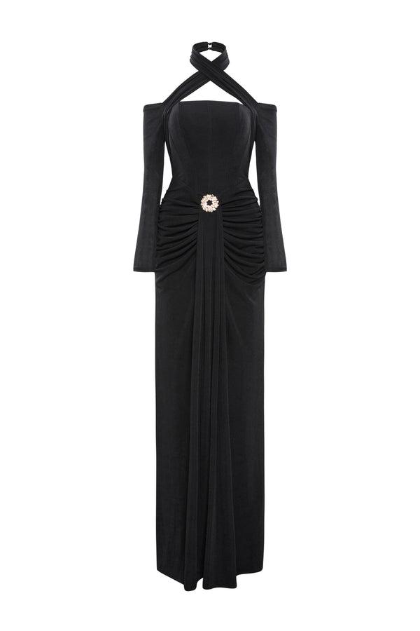Maelis Sheath Crossover Neck Spandex Maxi Dress