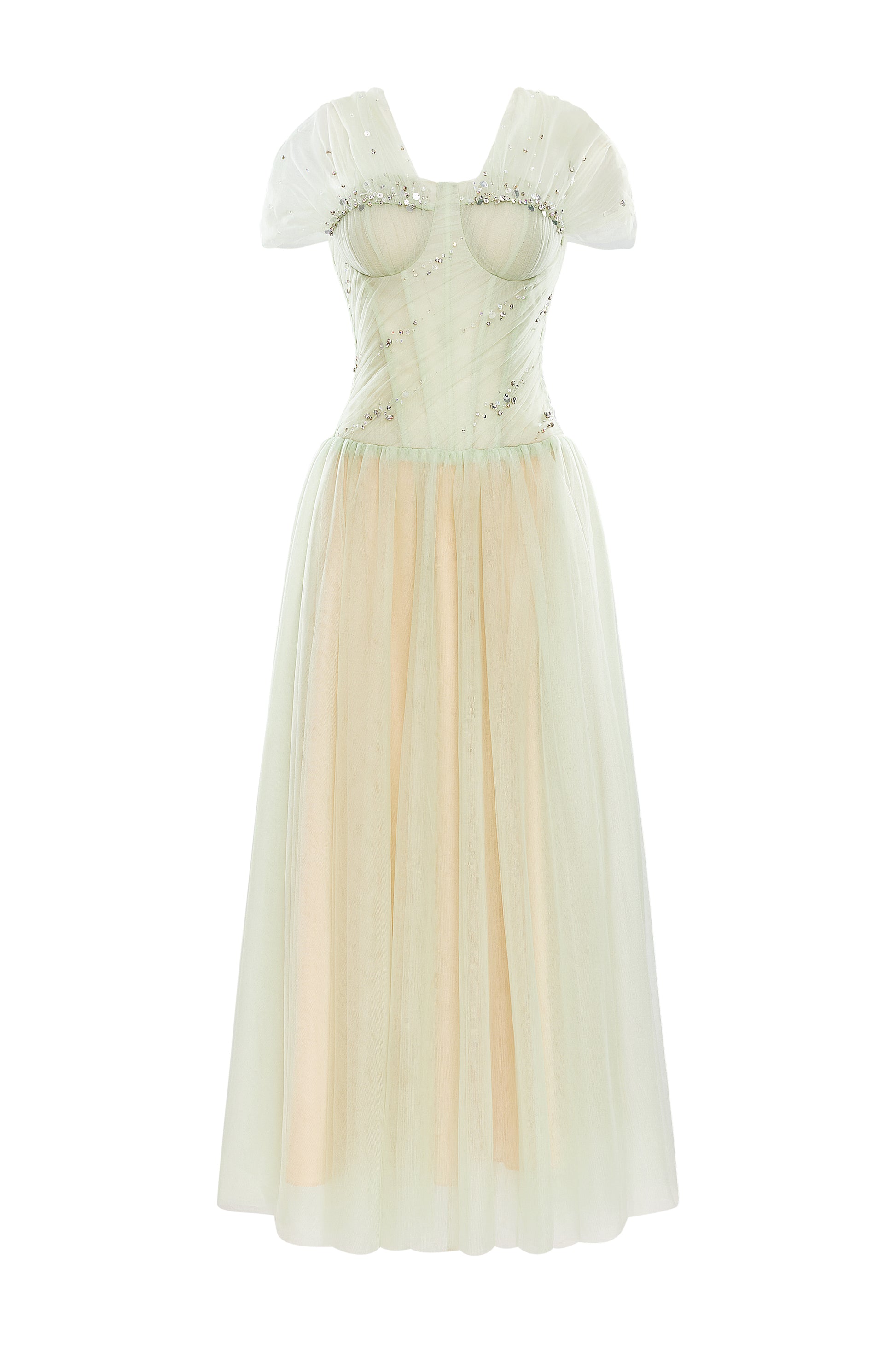 Women's Mirelle A-line Stone Tulle Maxi Dress S/M/L/Customize Pastel Green MEAN BLVD Women's Mirelle A-line Stone Tulle Maxi Dress S/M/L/Customize Pastel Green MEAN BLVD