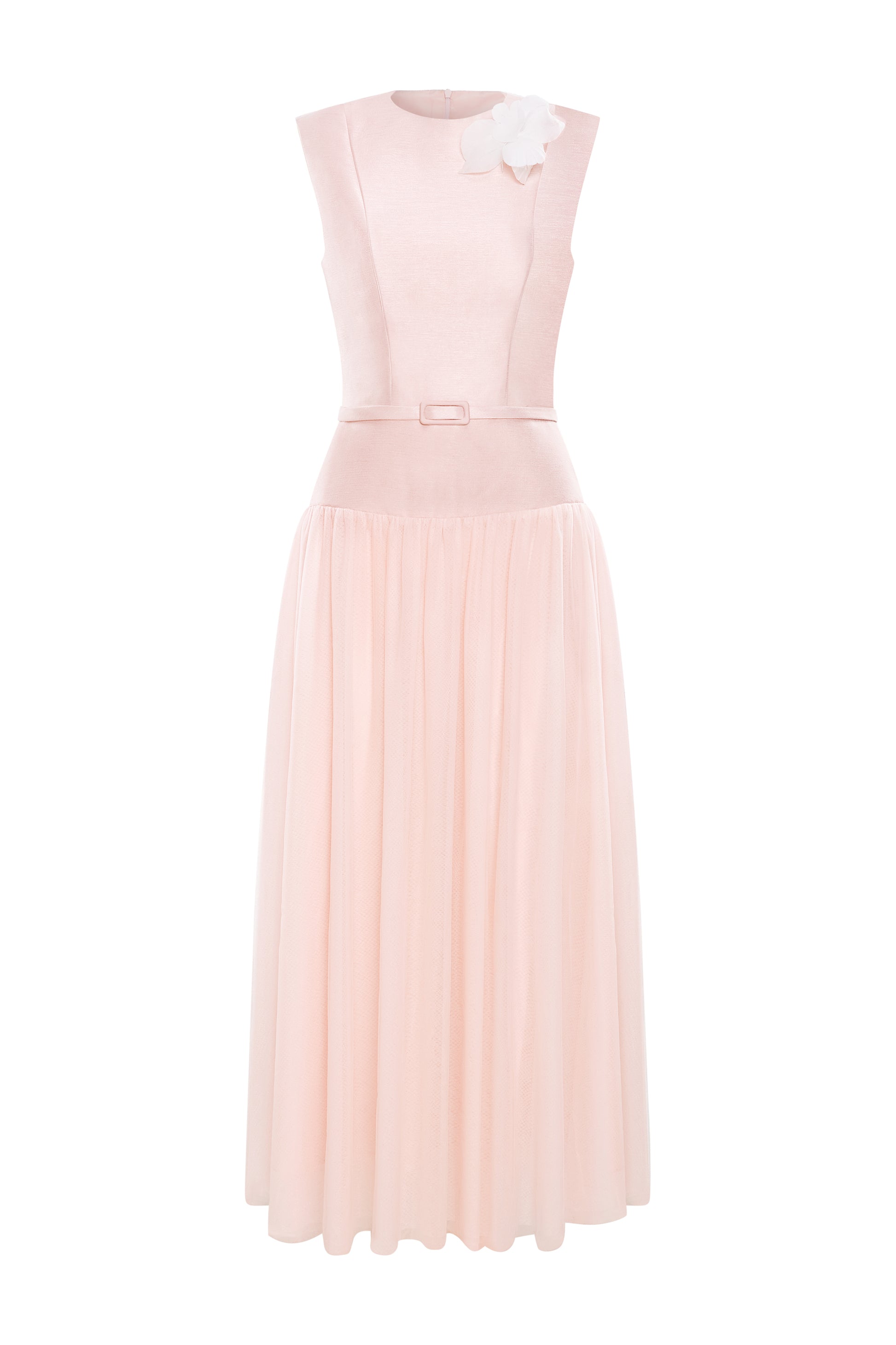 Amorette A-line Round Neck Taffeta Midi Dress