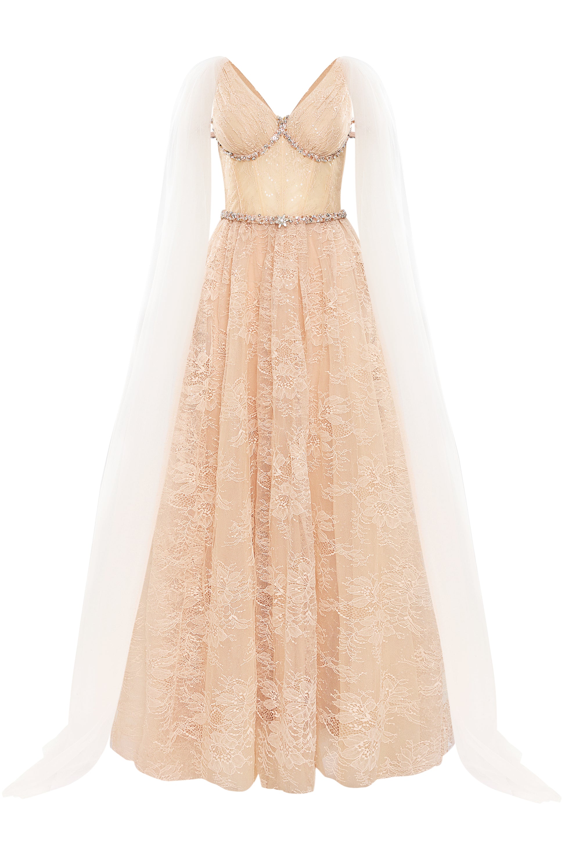 champagne lace maxi dress Women's Solenne A-line V-Neck Chantilly Lace Maxi Dress S/M/L/Customize Beige Champagne Floral MEAN BLVD S / Beige Champagne / Floral
