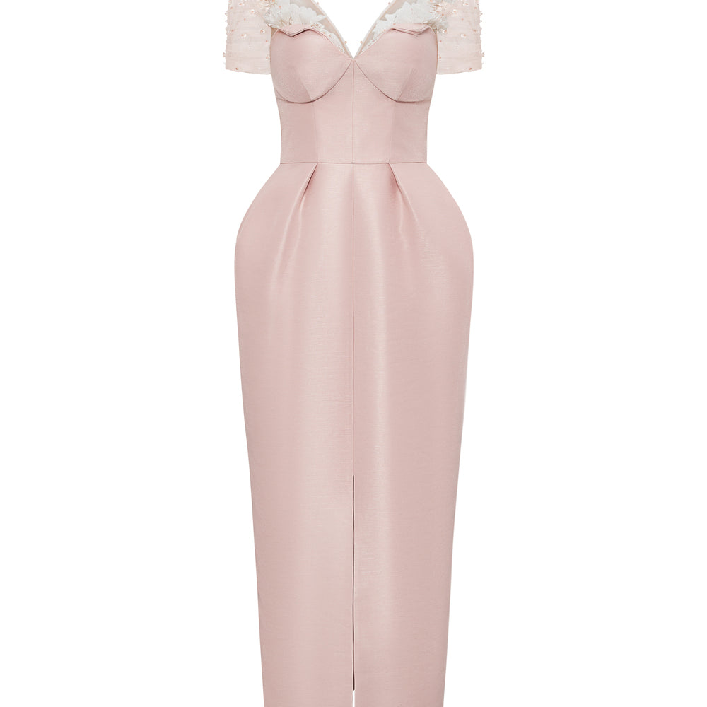 Marquessa Pegged Chest Cup Taffeta Midi Dress