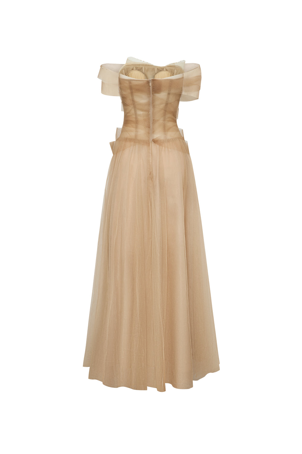 Women's Yloria A-line Corset Waist Tulle Midi Dress S/M/L/Customize Nude Brown MEAN BLVD Women's Yloria A-line Corset Waist Tulle Midi Dress S/M/L/Customize Nude Brown MEAN BLVD