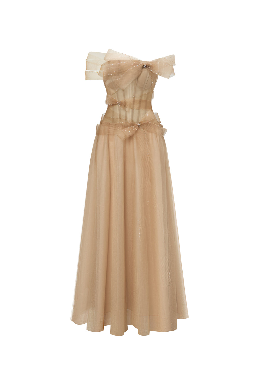 Yloria A-line Corset Waist Tulle Midi Dress