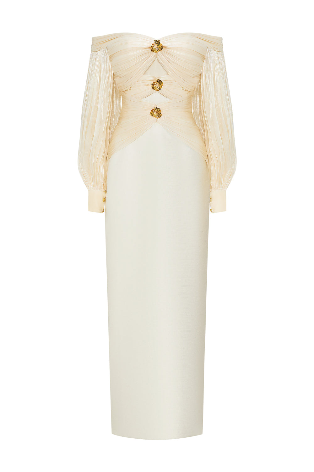dark beige bishop sleeve dress Detachable Bishop Sleeve Shimmering Beige Party Dress
