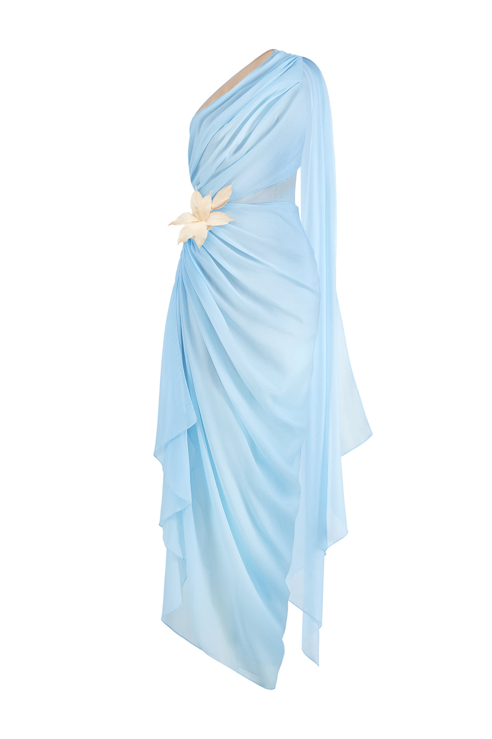 one shoulder silk midi dress Sylvie Satin Short Sleeve Tulip Midi Dress