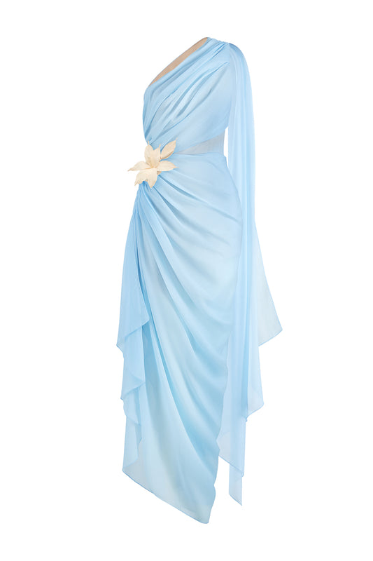 Selithe Sheath One Shoulder Silk Organza Midi Dress