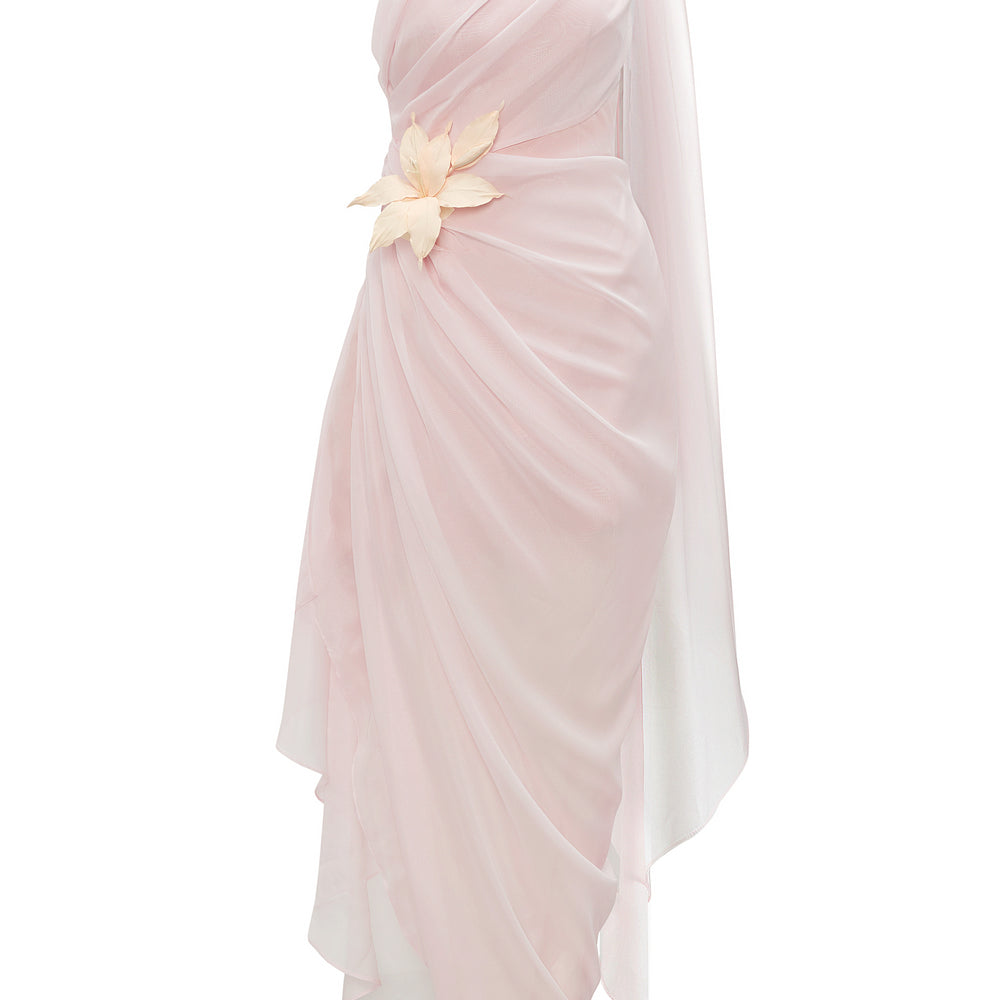 Selithe Sheath One Shoulder Silk Organza Midi Dress