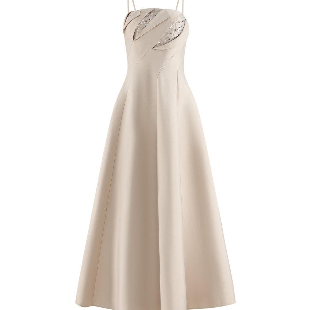 Luceris A-line Spaghetti Strap Taffeta Midi Dress