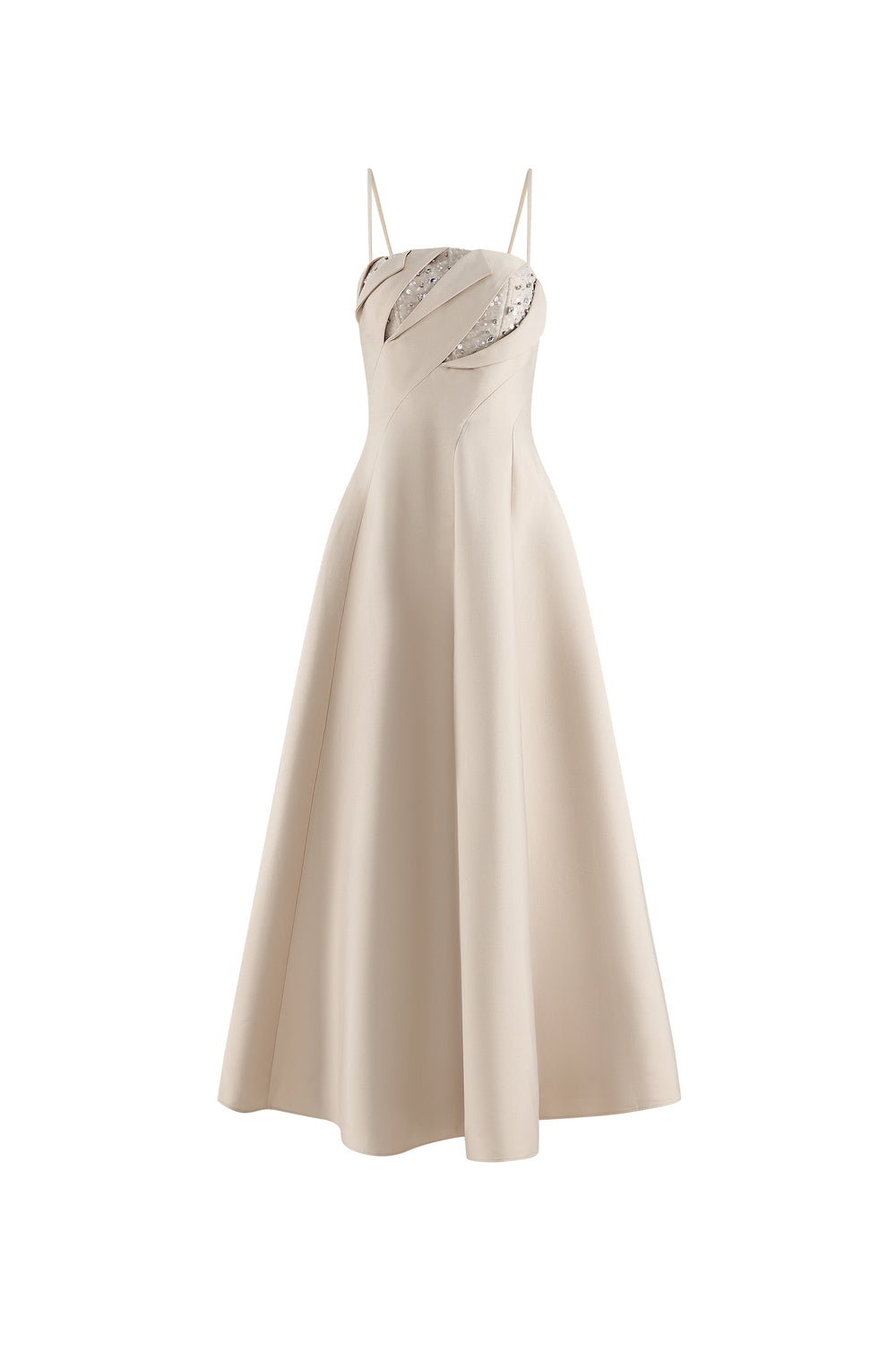 Luceris A-line Spaghetti Strap Taffeta Midi Dress