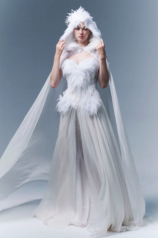 Adeline Hooded Feather Cape - MEAN BLVD