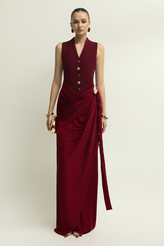 Agnus V-Neck Draped Maxi Dress - MEAN BLVD