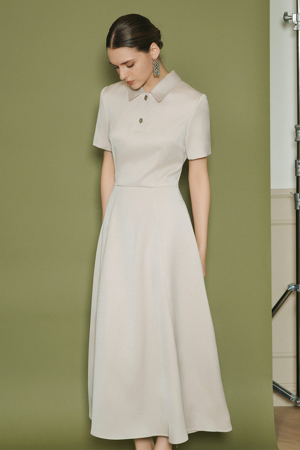 Women's Alba Collared Button Midi Dress S/M/L/Customize Cream MEAN BLVD Women's Alba Collared Button Midi Dress S/M/L/Customize Cream MEAN BLVD