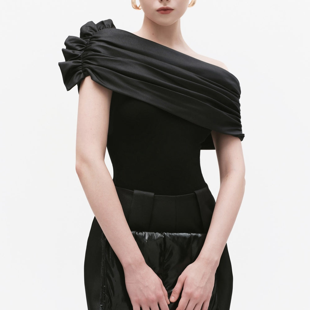 Alida Asymmetric Neck Gathering Bodysuit - MEAN BLVD