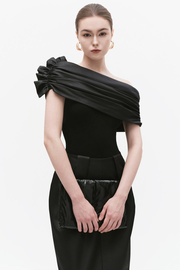 Alida Asymmetric Neck Gathering Bodysuit - MEAN BLVD