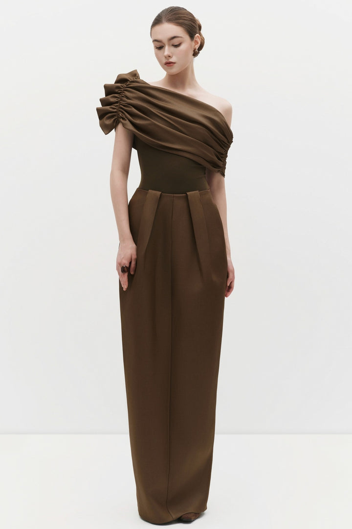 Alida Asymmetric Neck Gathering Bodysuit - MEAN BLVD