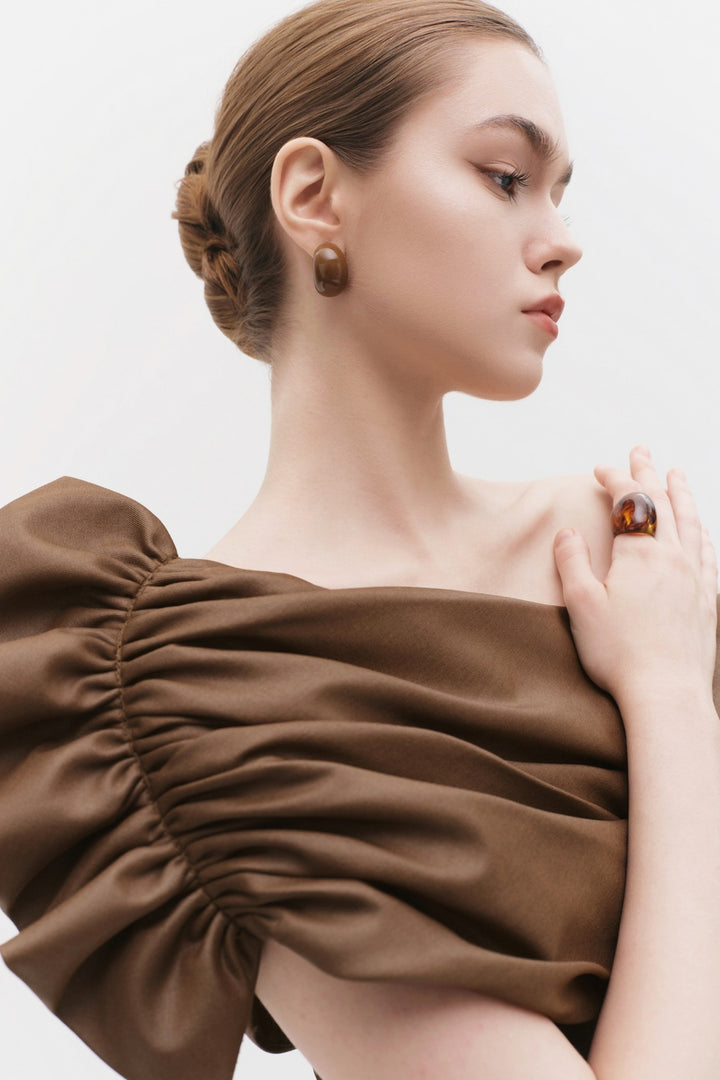 Alida Asymmetric Neck Gathering Bodysuit - MEAN BLVD