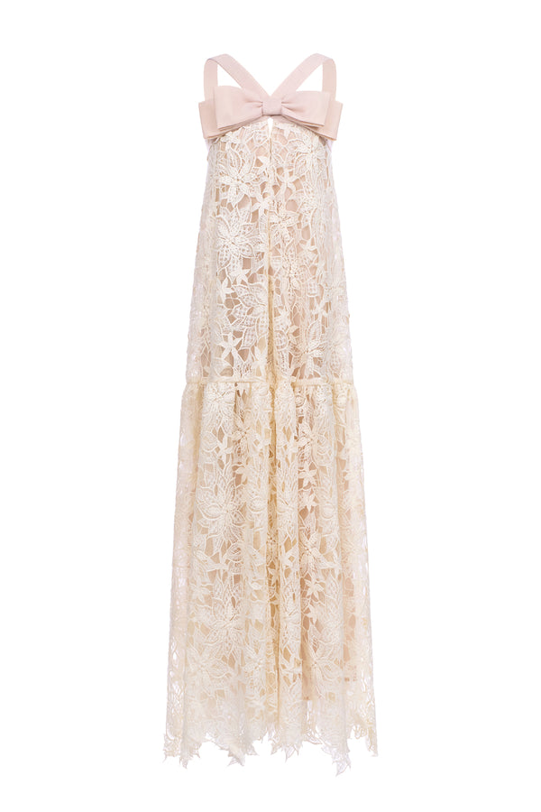 Alisa Empire Bow Lace Floor Length Dress