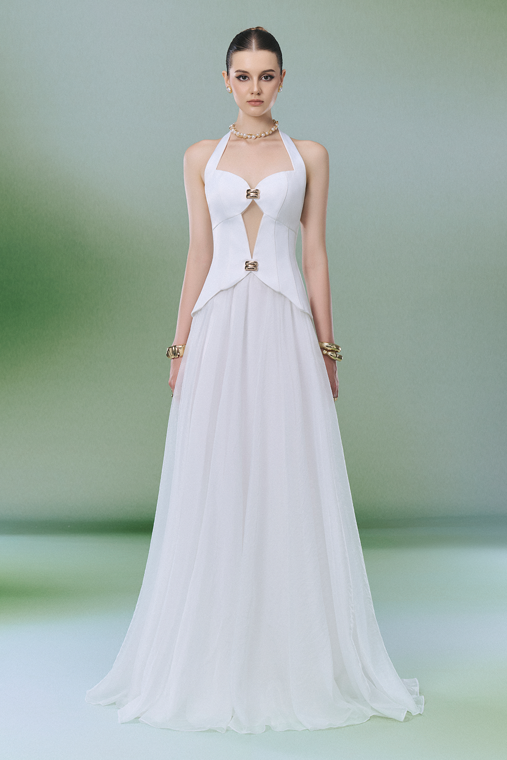 Women's Alissa Halter Metal Maxi Dress S/M/L/XL/Customize White MEAN BLVD Women's Alissa Halter Metal Maxi Dress S/M/L/XL/Customize White MEAN BLVD