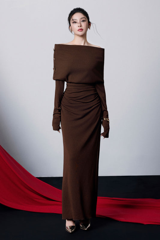 Alita Off-Shoulder Button Maxi Dress - MEAN BLVD