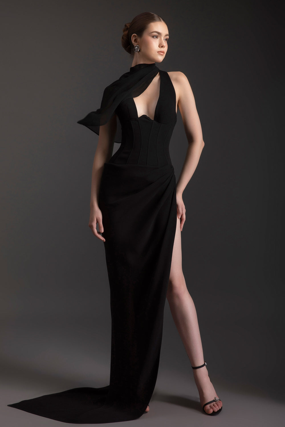 crepe maxi dress Women's Allure Scarf Crepe Maxi Dress Customize Black MEAN BLVD