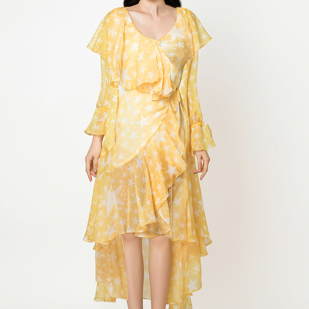 Amaline Wrap Midi Dress Yellow / XL