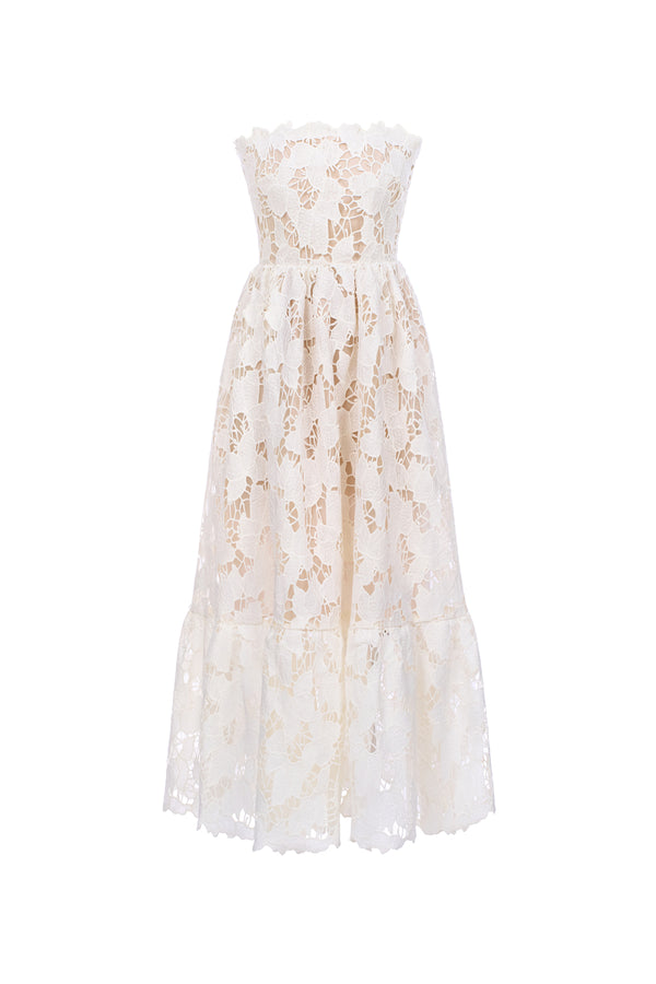 Amy A-line Straight Across Neck Lace Ankle Length Dress