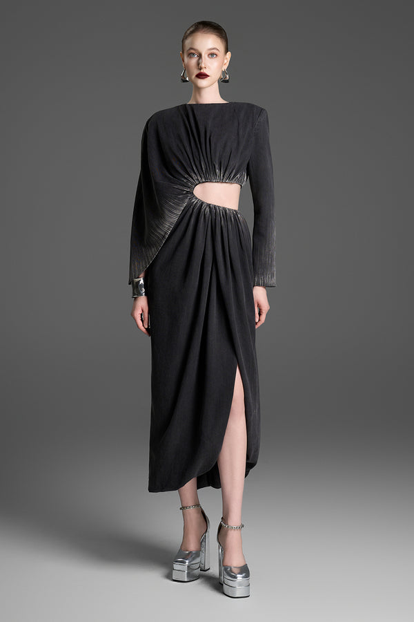 Ana Asymmetric Gathering Midi Dress - MEAN BLVD