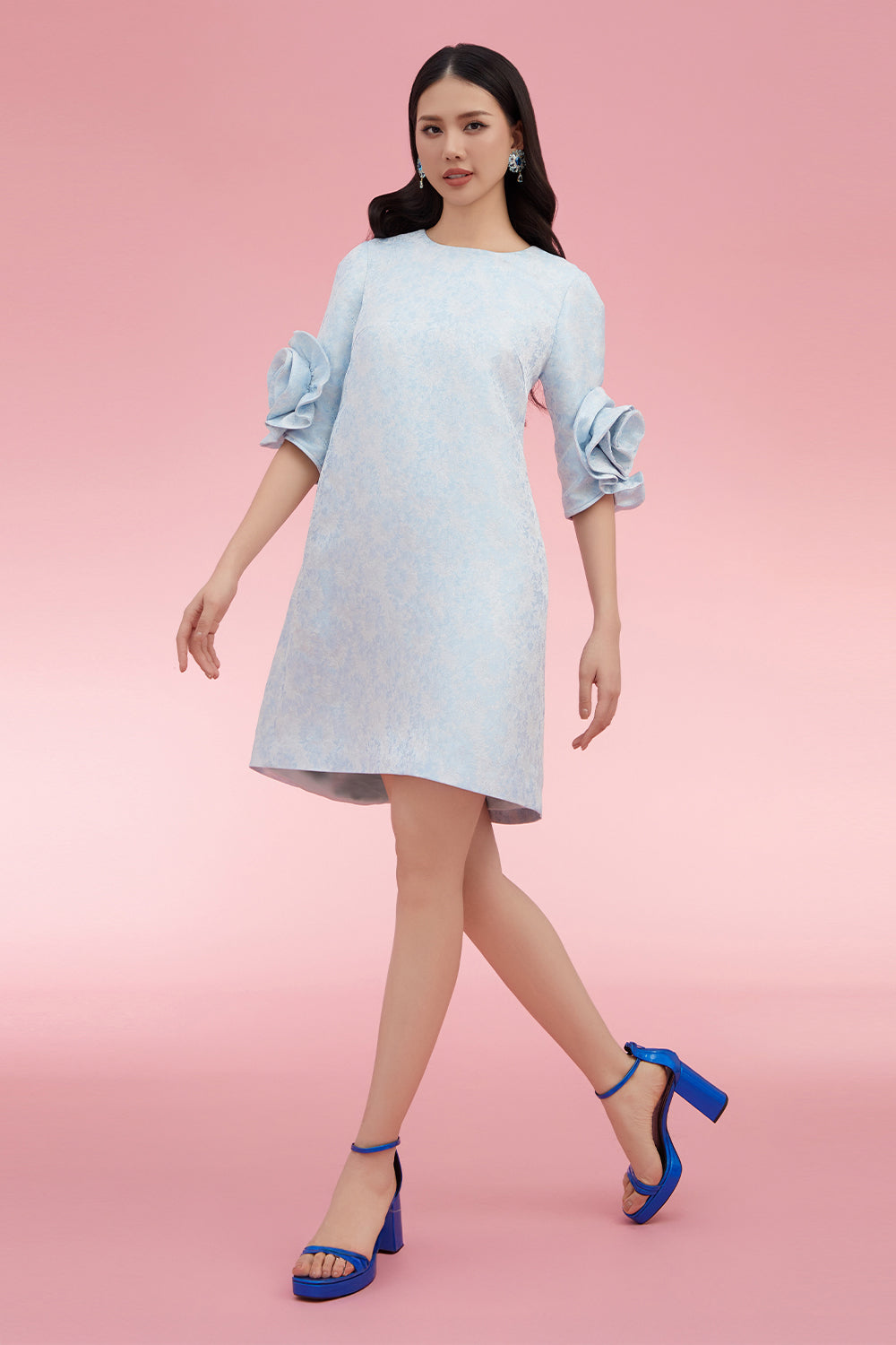 light blue a line mini dress Eden Embellished Draped Strapless A-Line Mini Dress in Sky Blue