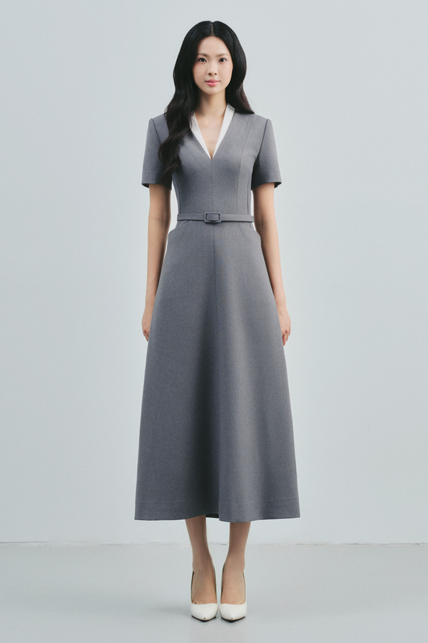 Apphia V-Neck Seam Pocket Midi Dress - MEAN BLVD