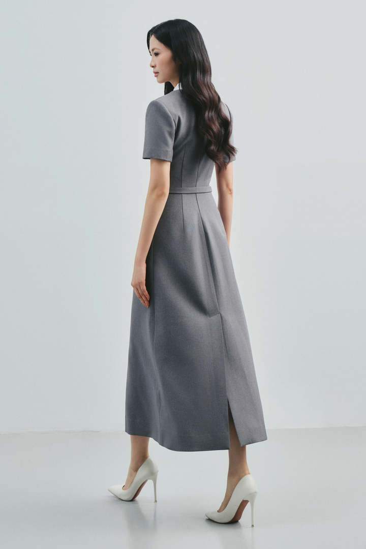 Apphia V-Neck Seam Pocket Midi Dress - MEAN BLVD