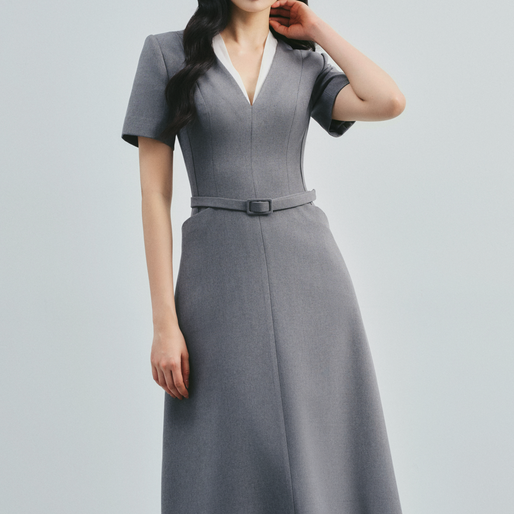 Apphia V-Neck Seam Pocket Midi Dress - MEAN BLVD