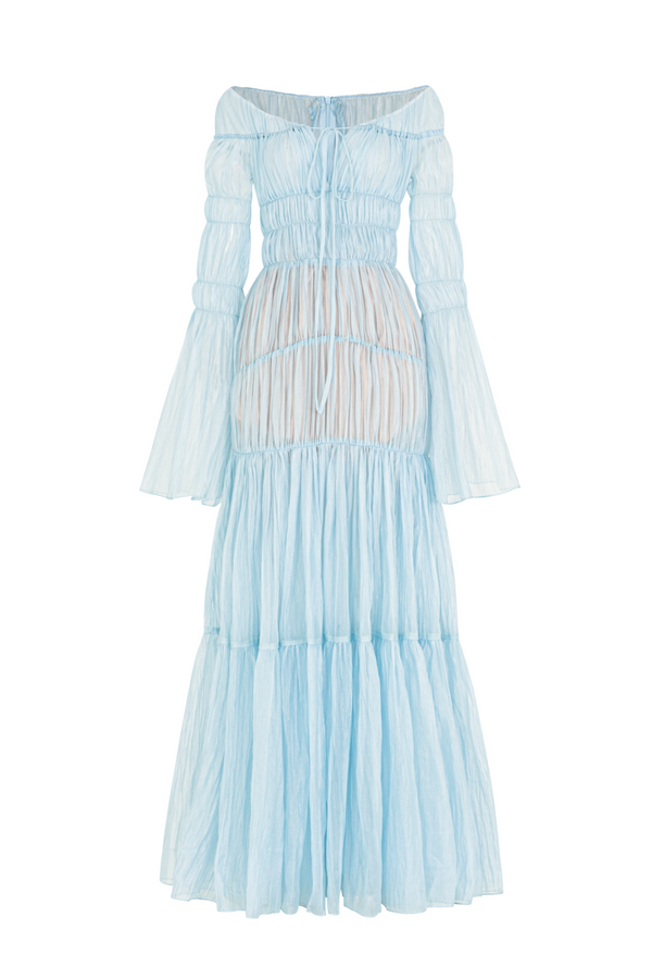 Aquarelle Poet Sleeve Gathering Maxi Dress - MEAN BLVD