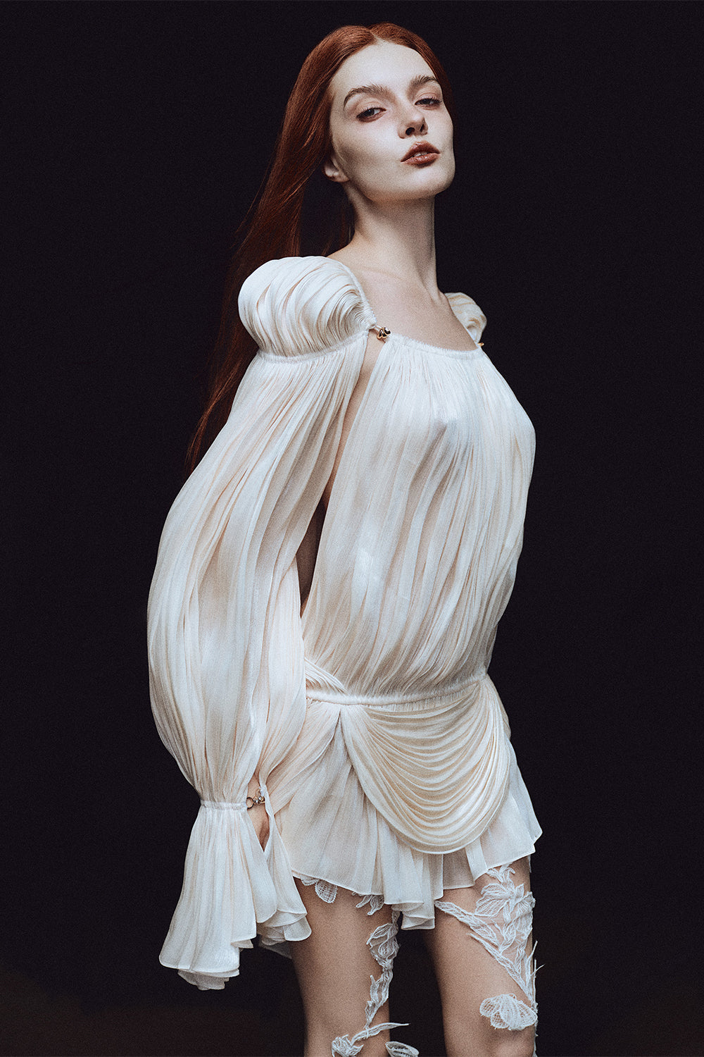 draped mini dress RYLAND length sash cascades from the waist ALMERA Asymmetric Open Back Mini