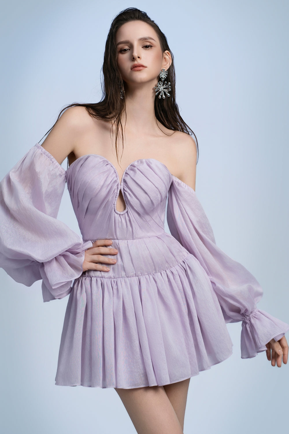 Women's Ari Drop Waist Off-Shoulder Polyester Blend Mini Dress S/M/L/XL/Customize Pastel Purple/Coral MEAN BLVD Pastel Purple / XL Women's Ari Drop Waist Off-Shoulder Polyester Blend Mini Dress S/M/L/XL/Customize Pastel Purple/Coral MEAN BLVD Pastel Purple / XL