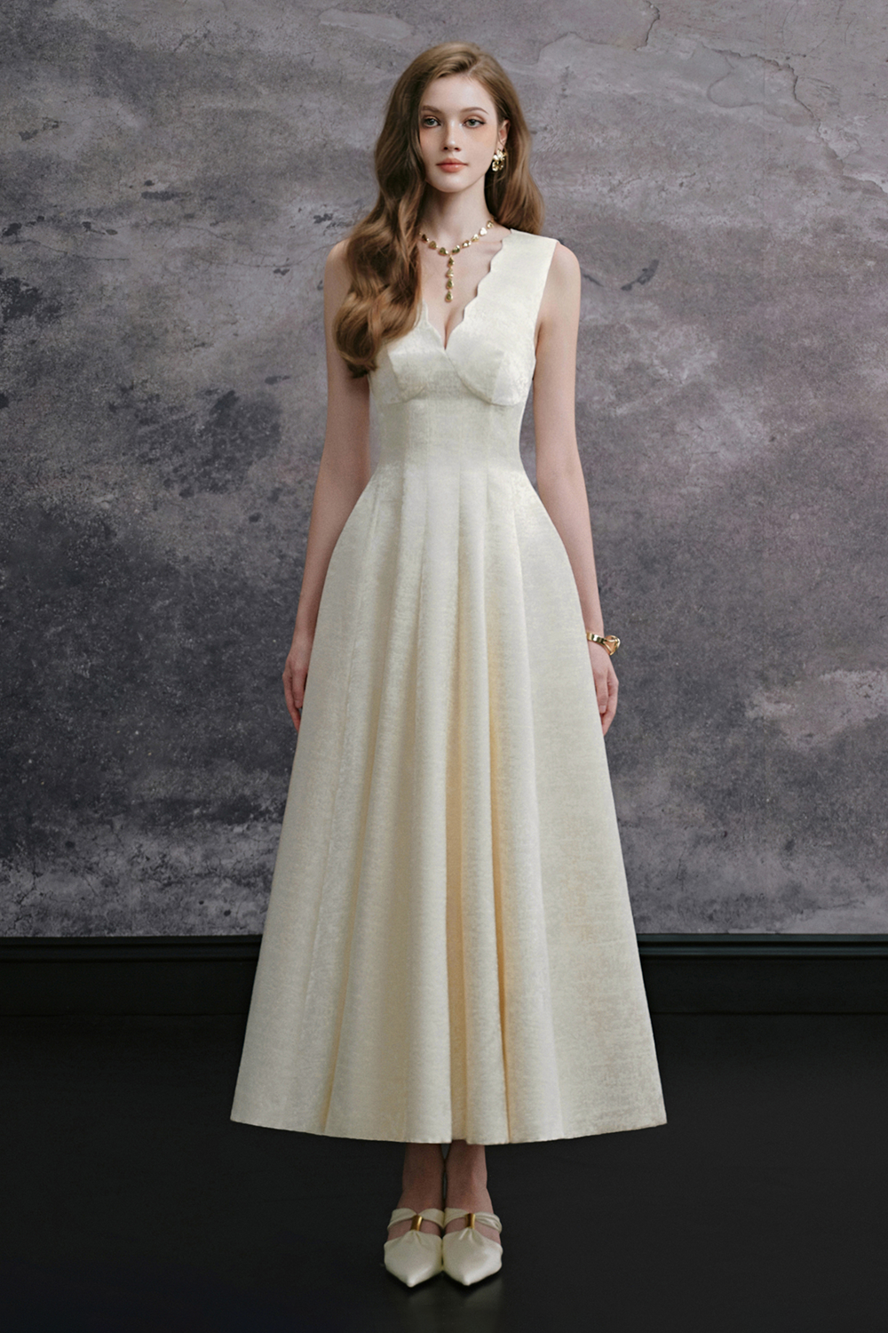 Ashe Scallop Ribbon Midi Dress - MEAN BLVD