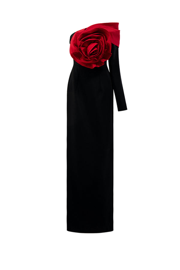 Legacy Sheath Asymmetric Sleeved Crepe Floor Length Dress