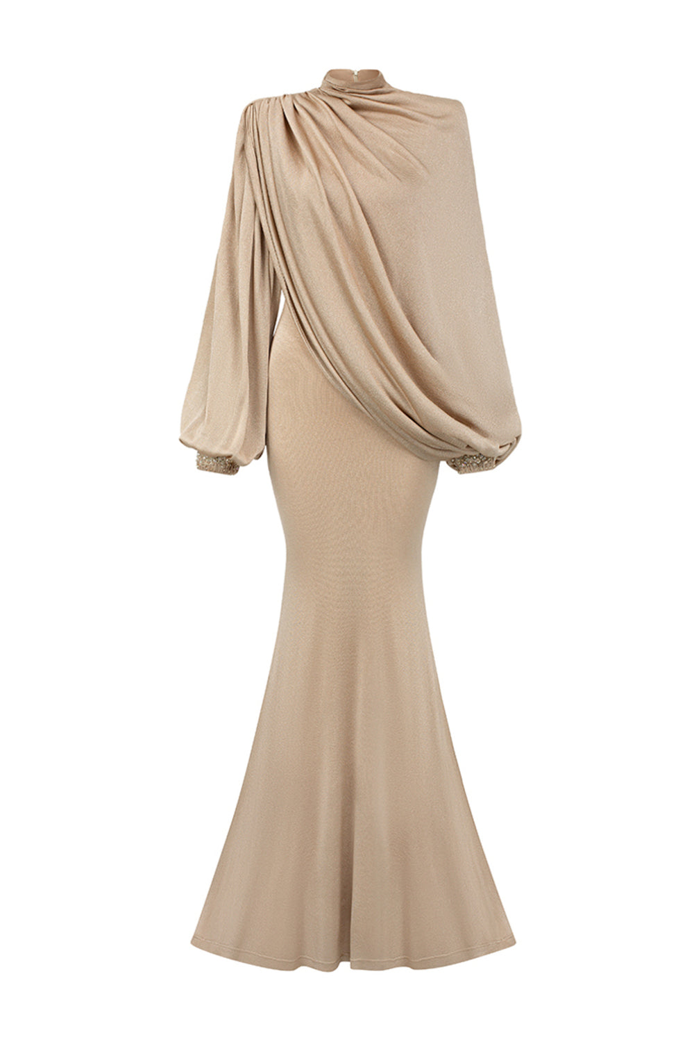 Leona Mermaid Asymmetric Sleeved Jersey Floor Length Dress