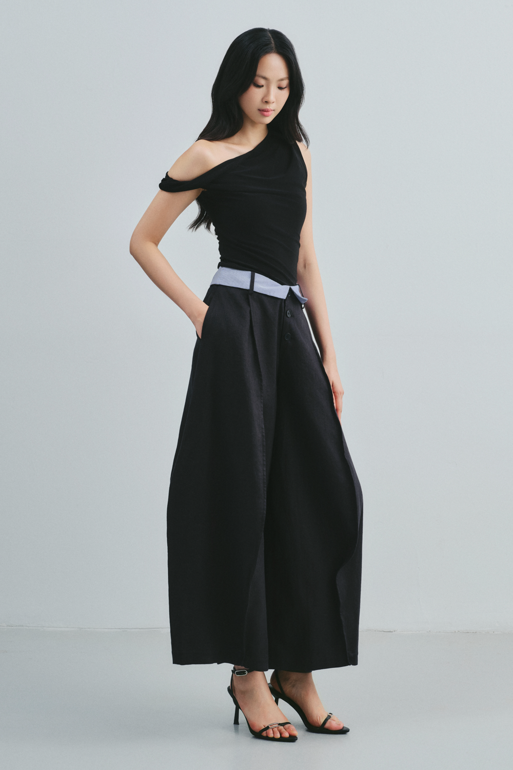 Athena Asymmetric Neck Draped Top - MEAN BLVD