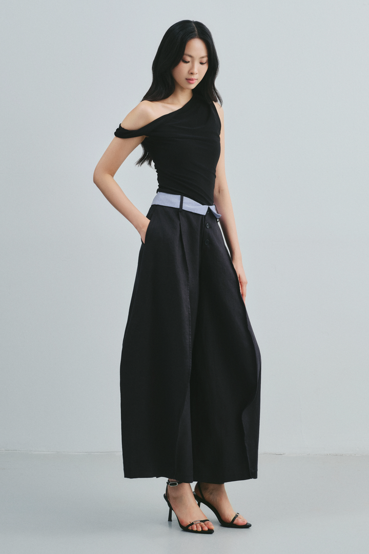 Athena Asymmetric Neck Draped Top - MEAN BLVD