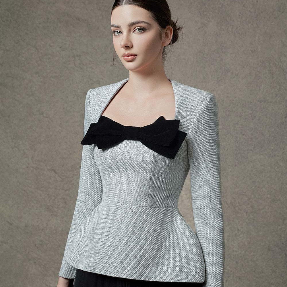 Audrey Peplum Long Sleeved Tweed Top