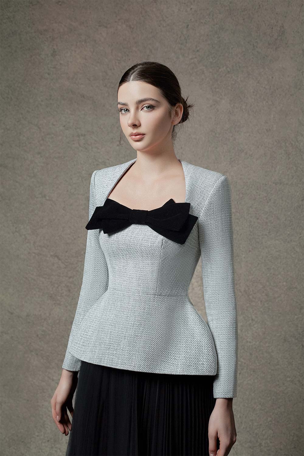 Audrey Peplum Long Sleeved Tweed Top