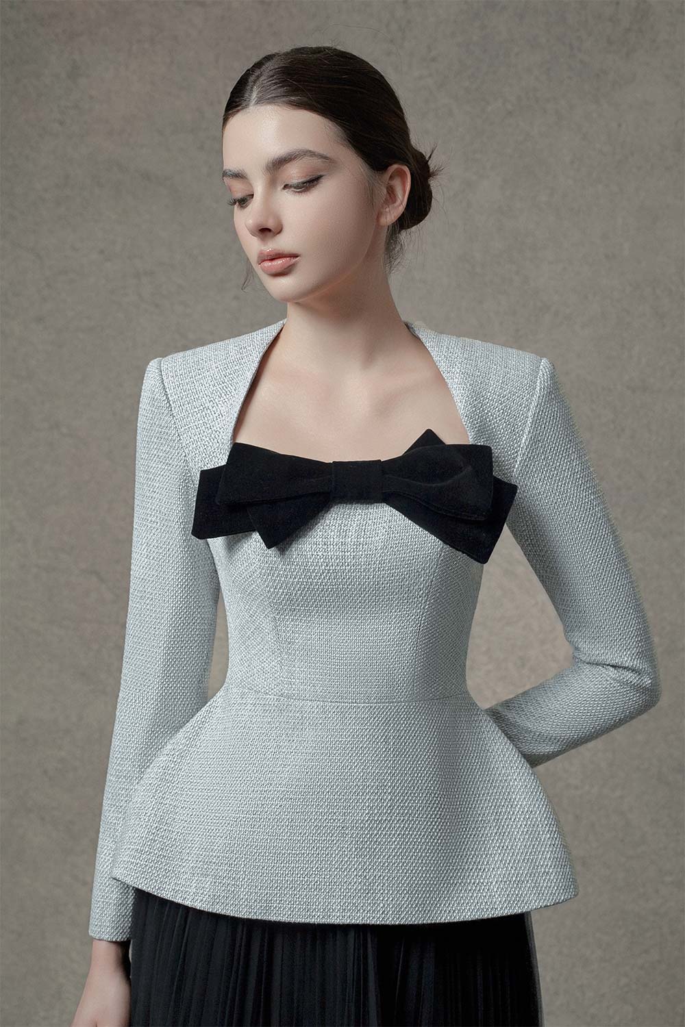 Audrey Peplum Long Sleeved Tweed Top