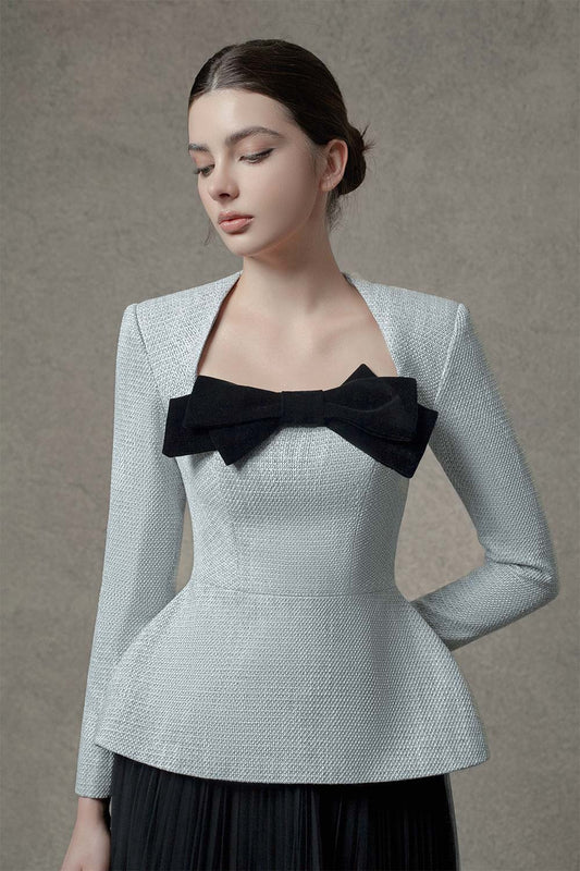 Audrey Peplum Long Sleeved Tweed Top