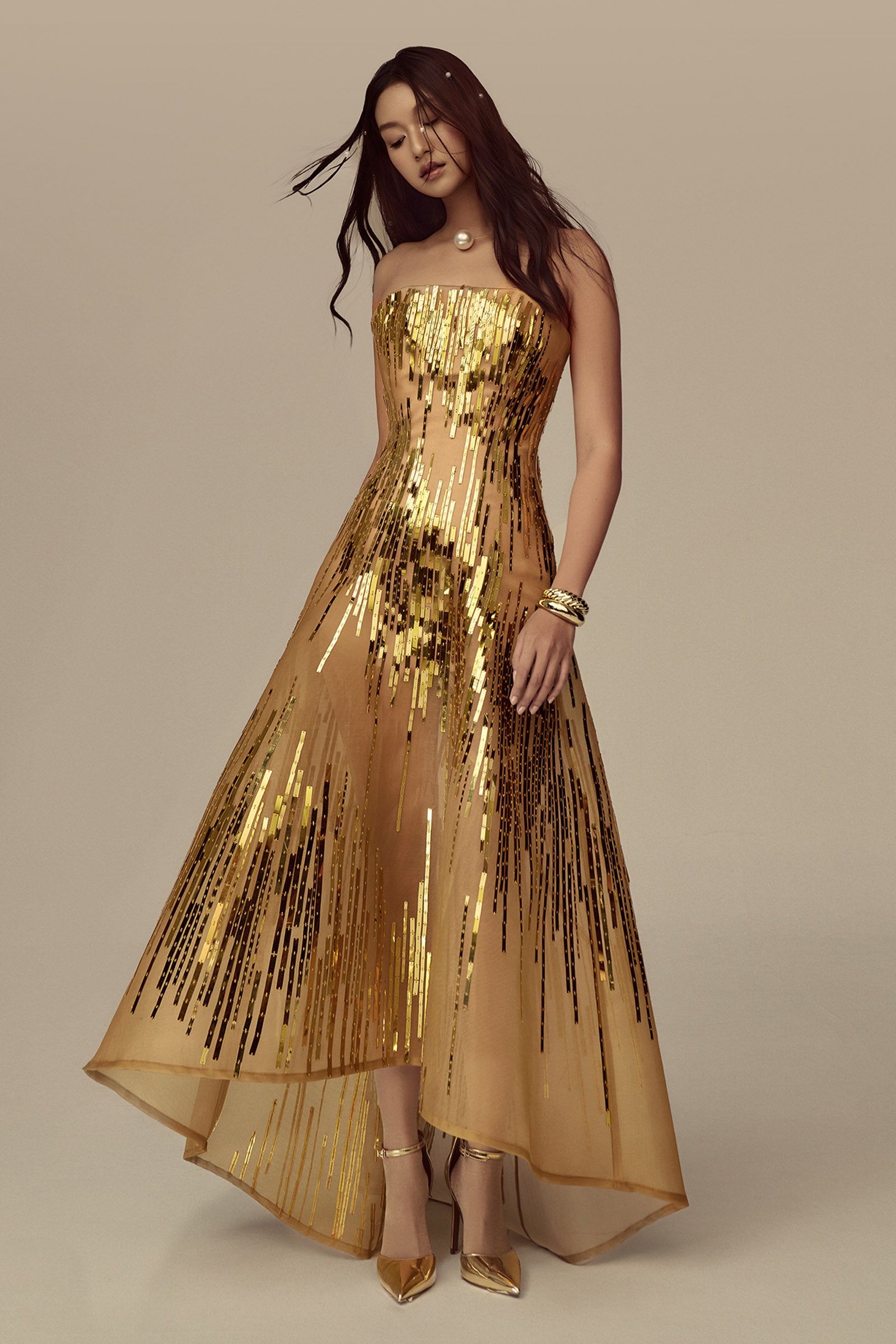 Aurielle Straight Across Sequin Maxi Dress - MEAN BLVD