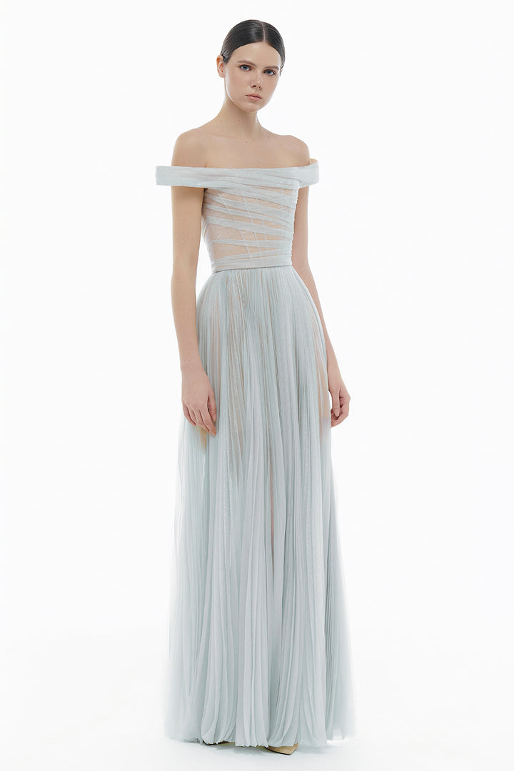 Aurora Off-Shoulder Draped Maxi Dress - MEAN BLVD