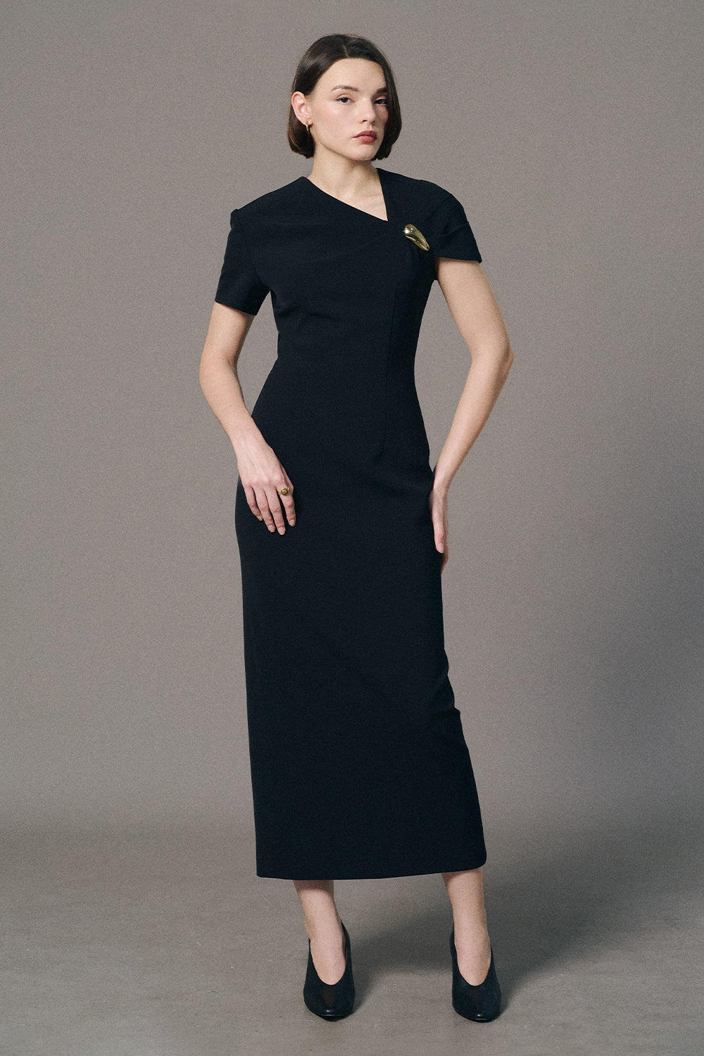 Aveline Asymmetric Neck Midi Dress - MEAN BLVD