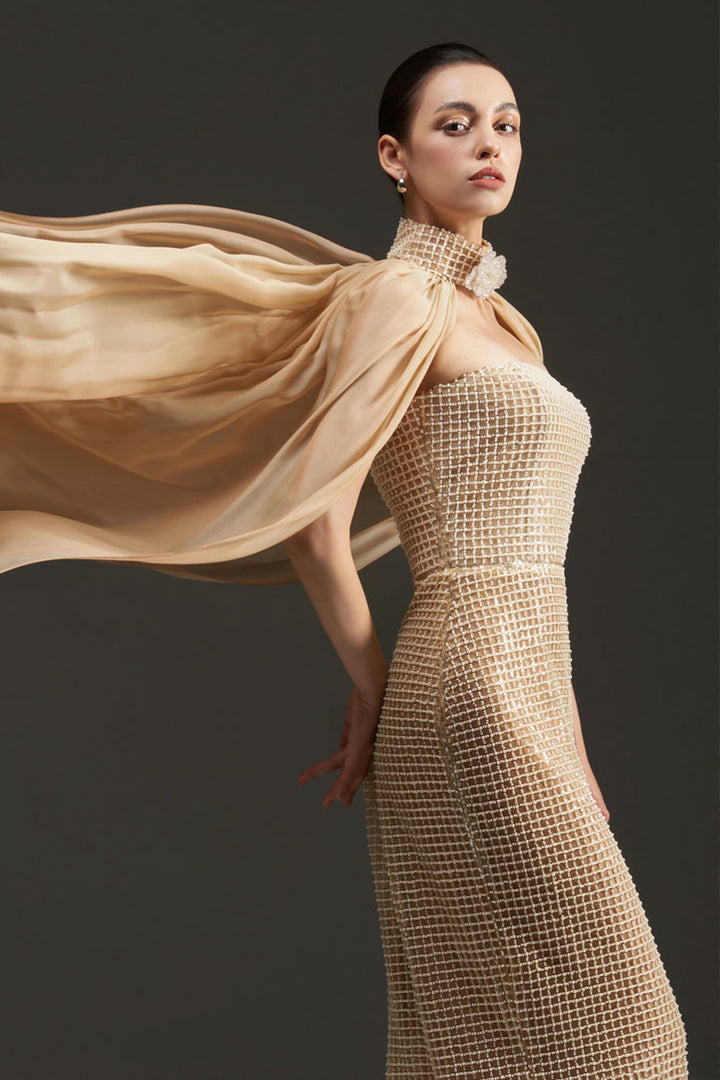 Avianna Cape Sleeves Bead Maxi Dress - MEAN BLVD