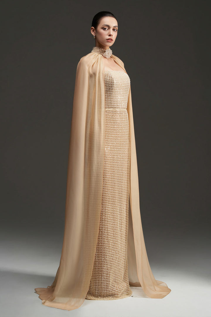 Avianna Cape Sleeves Bead Maxi Dress - MEAN BLVD